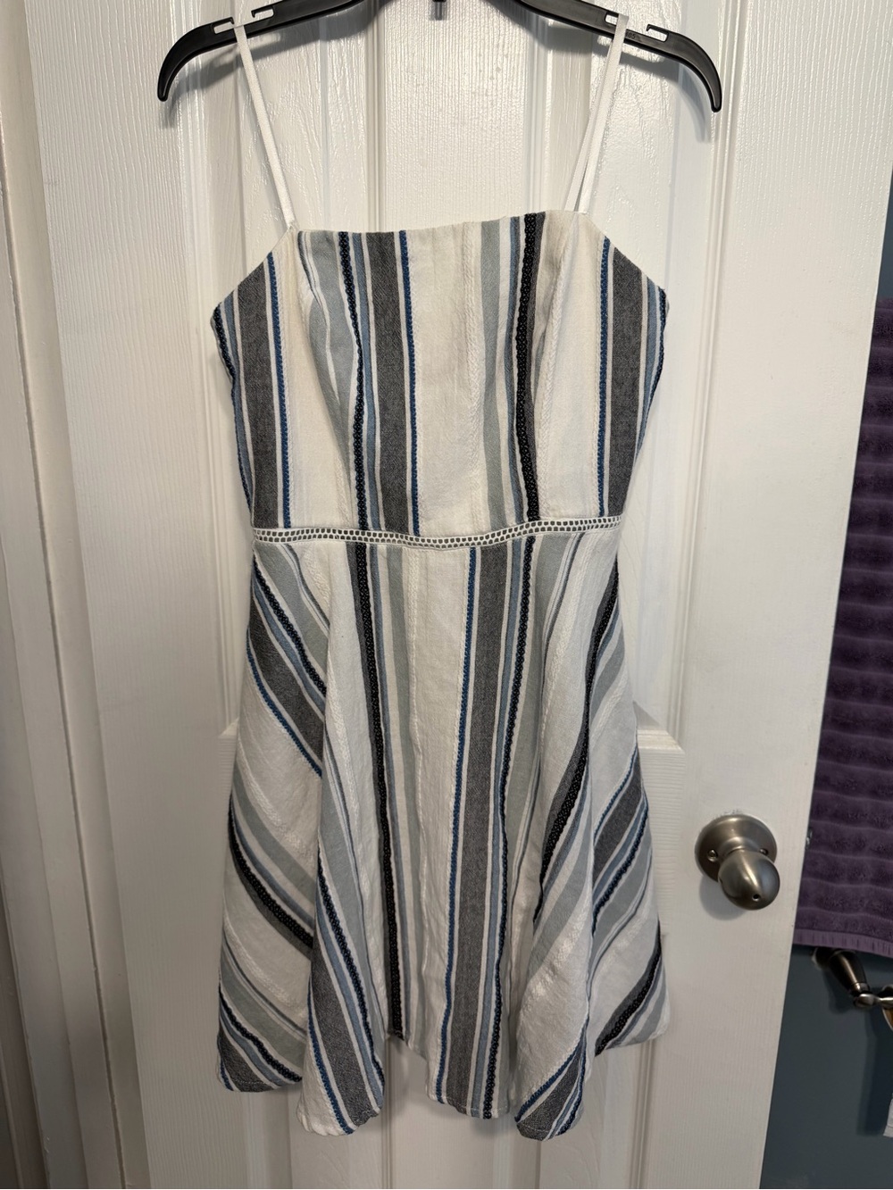 City Studio White and Navy Striped Spaghetti Strap Dress